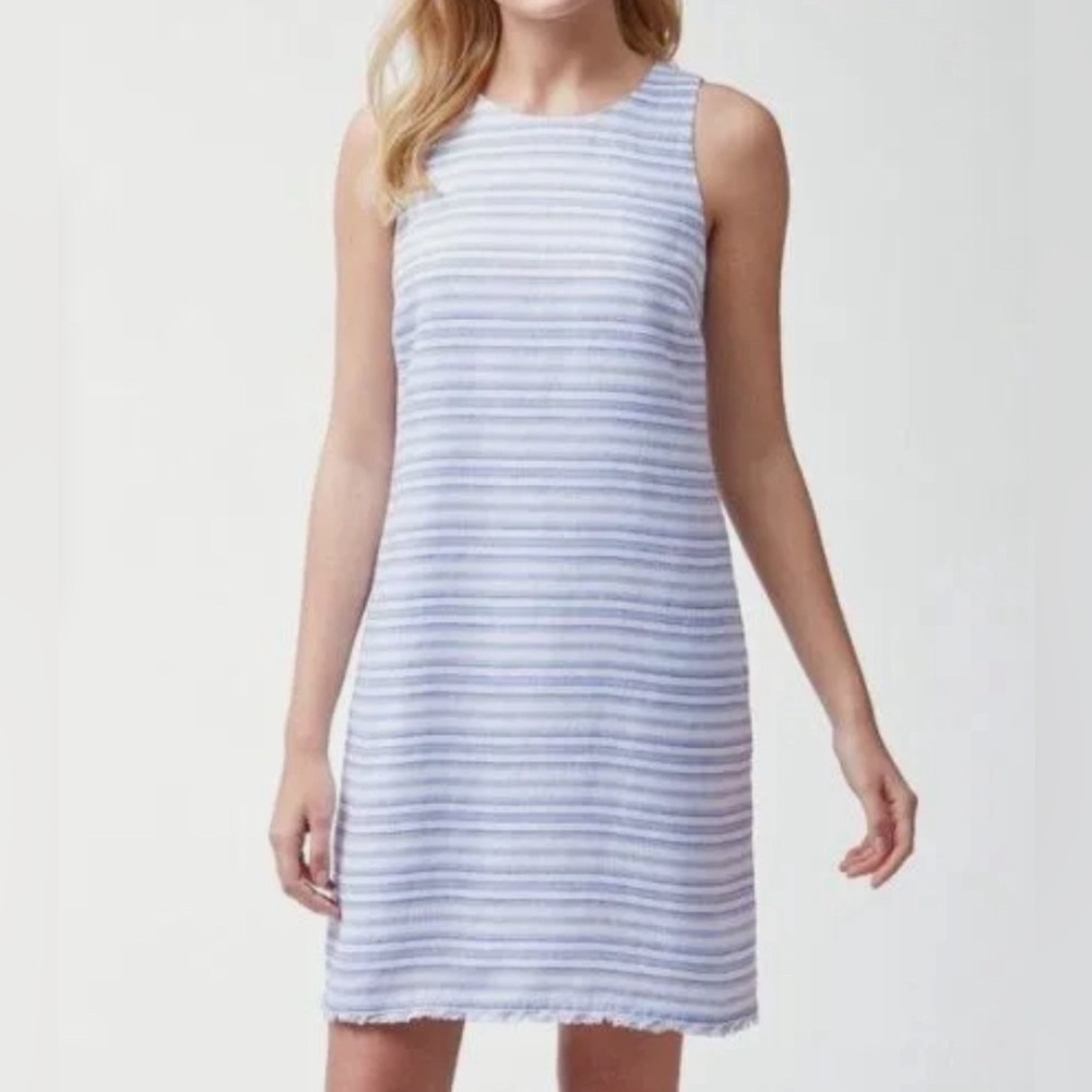 Tommy Bahama bella hermosa linen & cotton blend shift dress blue stripe SZ M